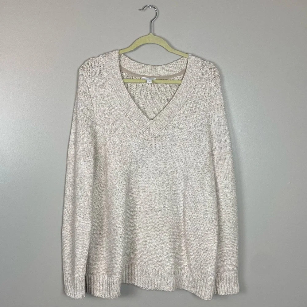 J. Jill oatmeal knit oversized v neck comfy cozy sweater coastal grandma medium
